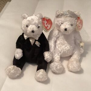 Ty  Beanie babies Groom and Bride Bears Plus Black and White